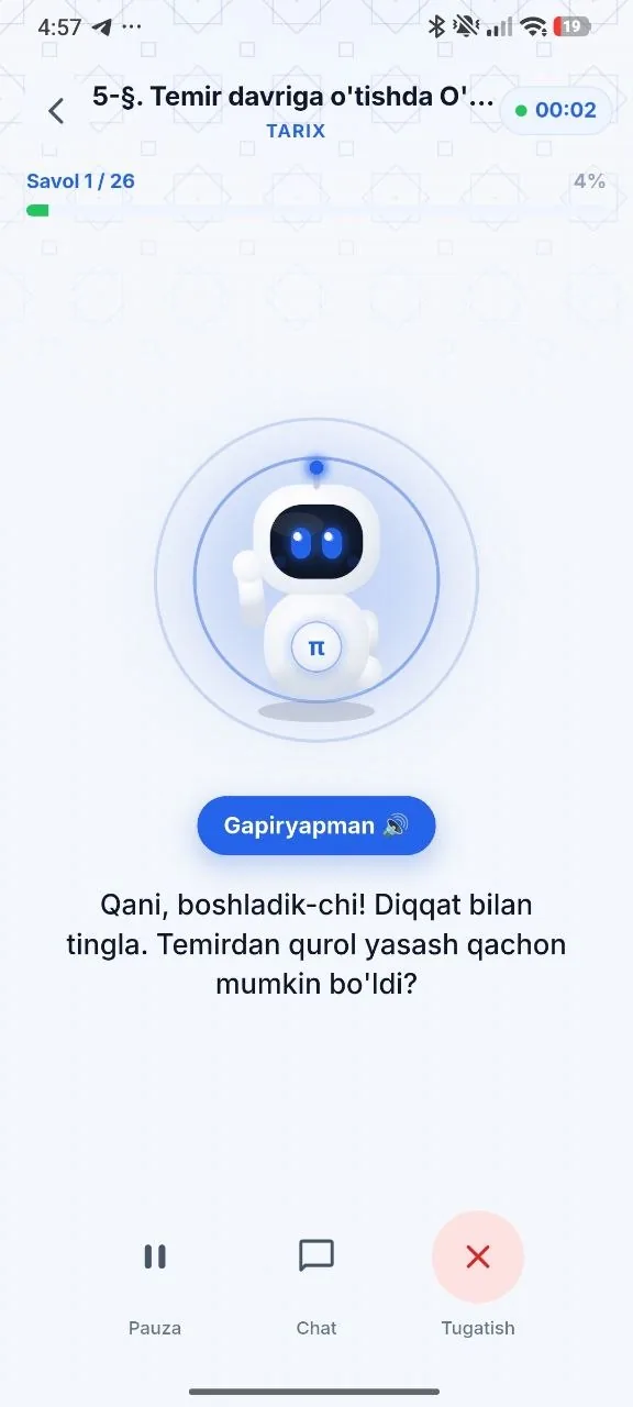 Mudarris AI-Ustoz ilovasi — ovozli dars
