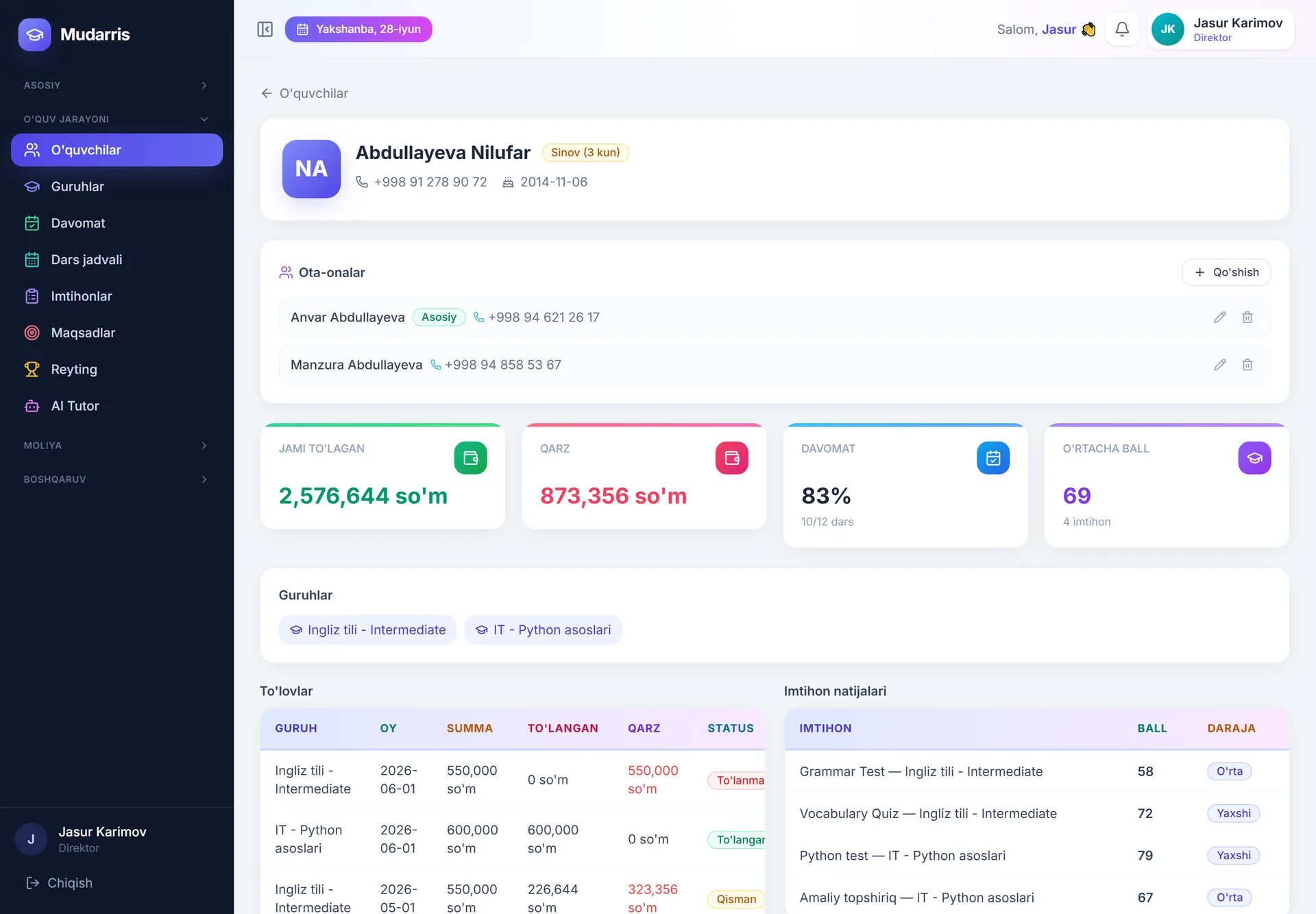 O'quvchi profili